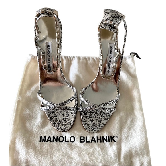 Manolo Blahnik slingback sandals, embossed crystal ankle strap, 7.5 US / 37.5 EU - Picture 3 of 16